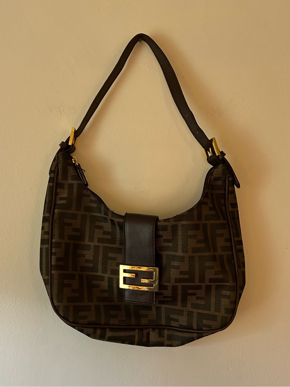 Vintage Fendi Logo Half Moon Shoulder Zucca Mamma Bag Purse
